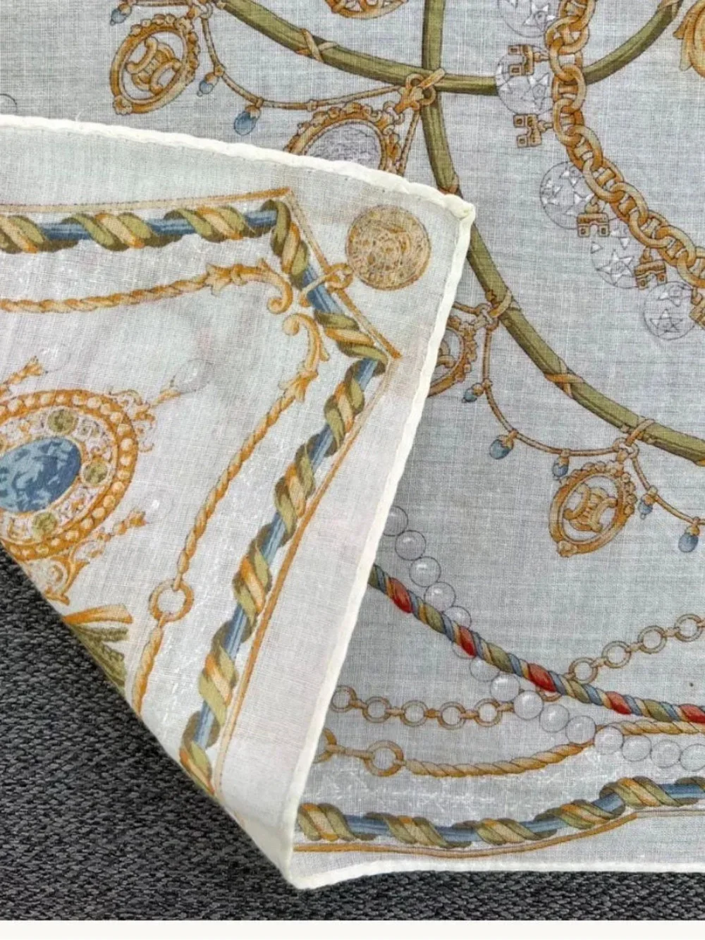 Celine White Cotton Scarf Scarves Pocket Square 18” x 18” Hand Rolled